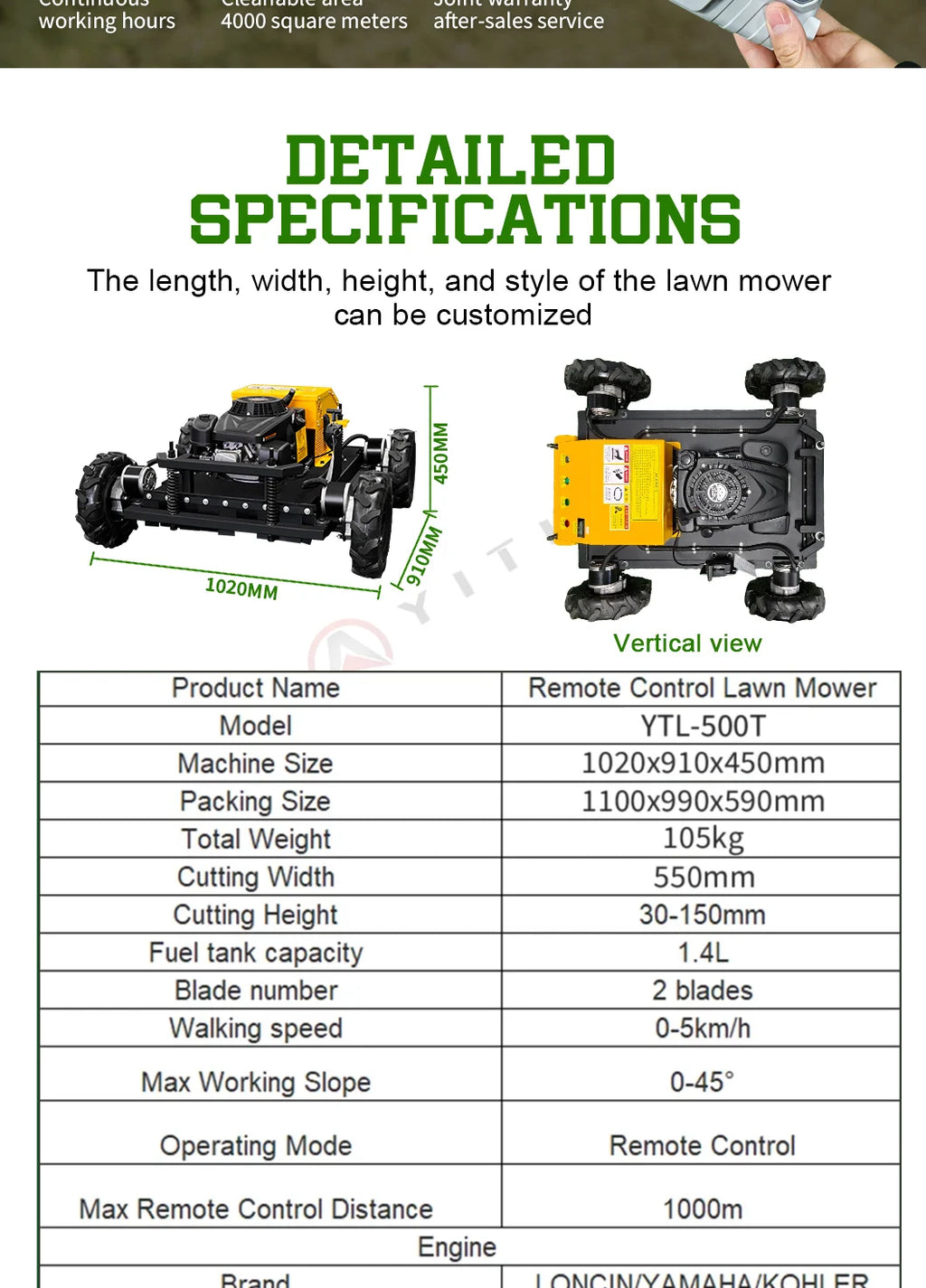 Customized Factory Direct Wheeled Lawn Mower 550mm Cutting Width Affordable Mower Agricultural Remote Control Robot Lawn Mower