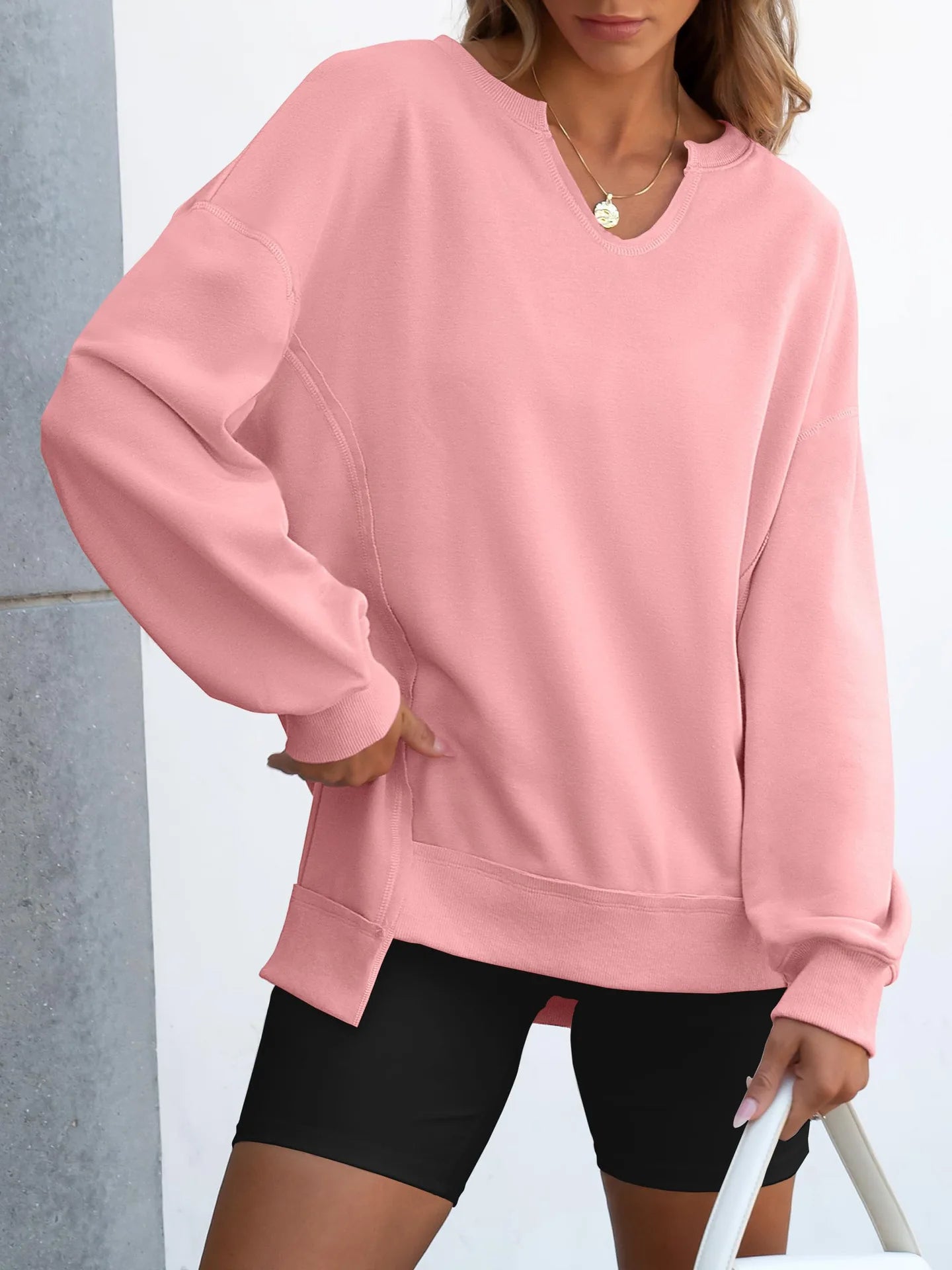 2026 Spring Sweatshirts Women Sweatshirt Tops V Neck Full Sleeve Y2k Streetwear Work Casual Loose Elegant Striped Top Autumn