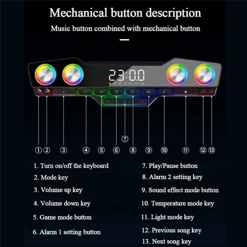 A31R-V18 Dazzle Colour Speakers Home Desktop Computer Game Big Sound LED Colour Lights Gaming Keyboard Bluetooth Speakers Durabl