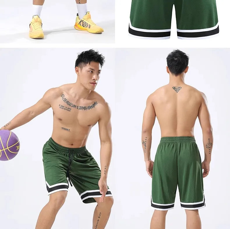 Basketball Pants Sports Running Training Casual Pants Five-point Basketball Shorts Double-sided Zipper Pocket Fitness Men Loose