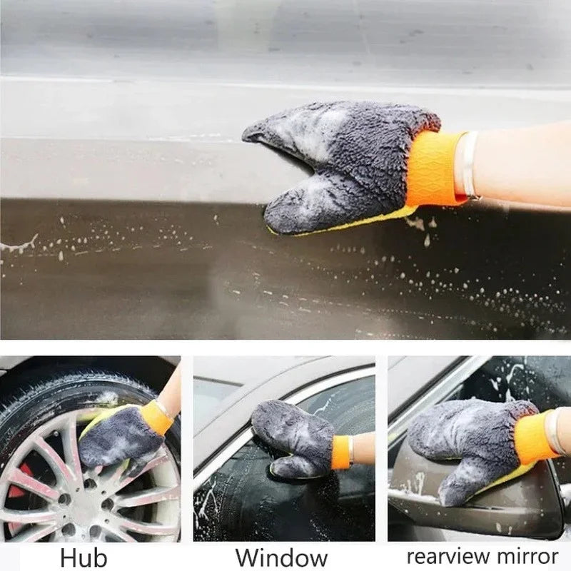 Car Washing Gloves Microfiber Coral Velvet Strong Water Absorption Body Cleaning Glove Double Sided Thickened Duster Clean Tools
