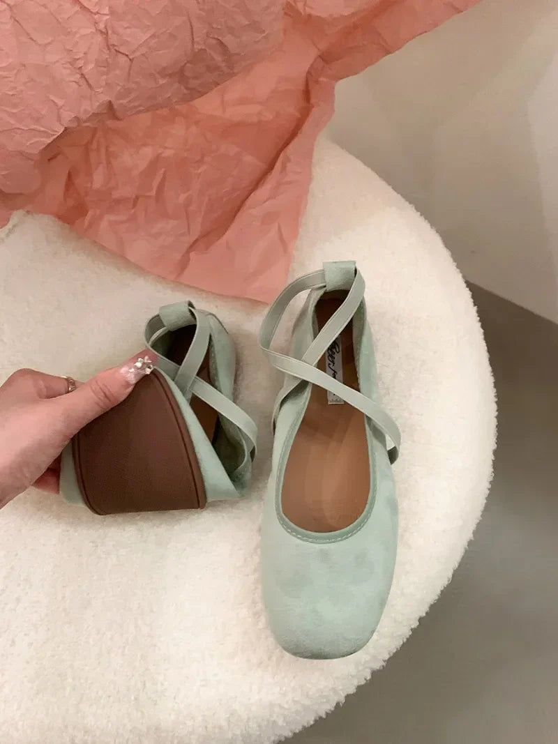 Designer Ankle Lace Up Women Ballet Flats Fashion Shallow Soft Sole Footwear Ladies Casual Outdoor Ballerina Shoes