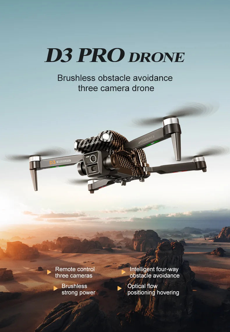 1 Set D3 Drone HD Aerial Photography Brushless Motor Dual Camera Obstacle Avoidance Optical Flow Positioning New Year Present
