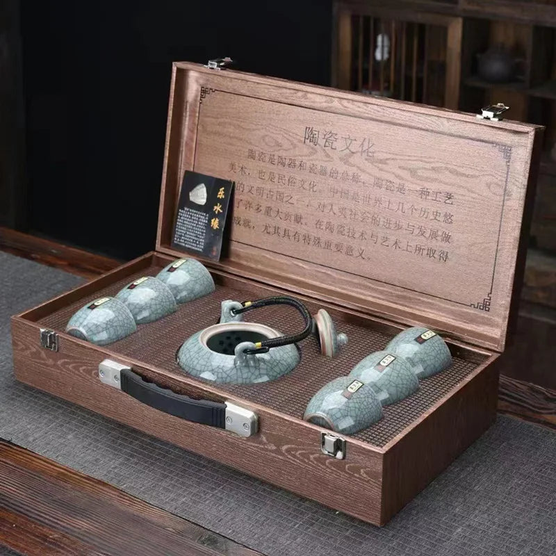 Exquisite Crackle Glaze Kung Fu Tea Set with Premium Teapot in Elegant Gift Box