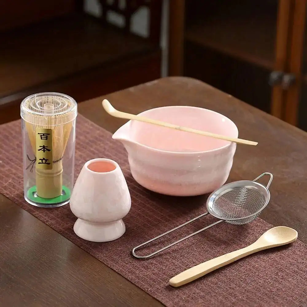 6PCS Matcha Tea Set - Matcha Ceramic Bowl, Food-Grade Whisk, Handmade Bamboo Tea Whisk, Tea Scoop, Tea Ceremony Diy Tools