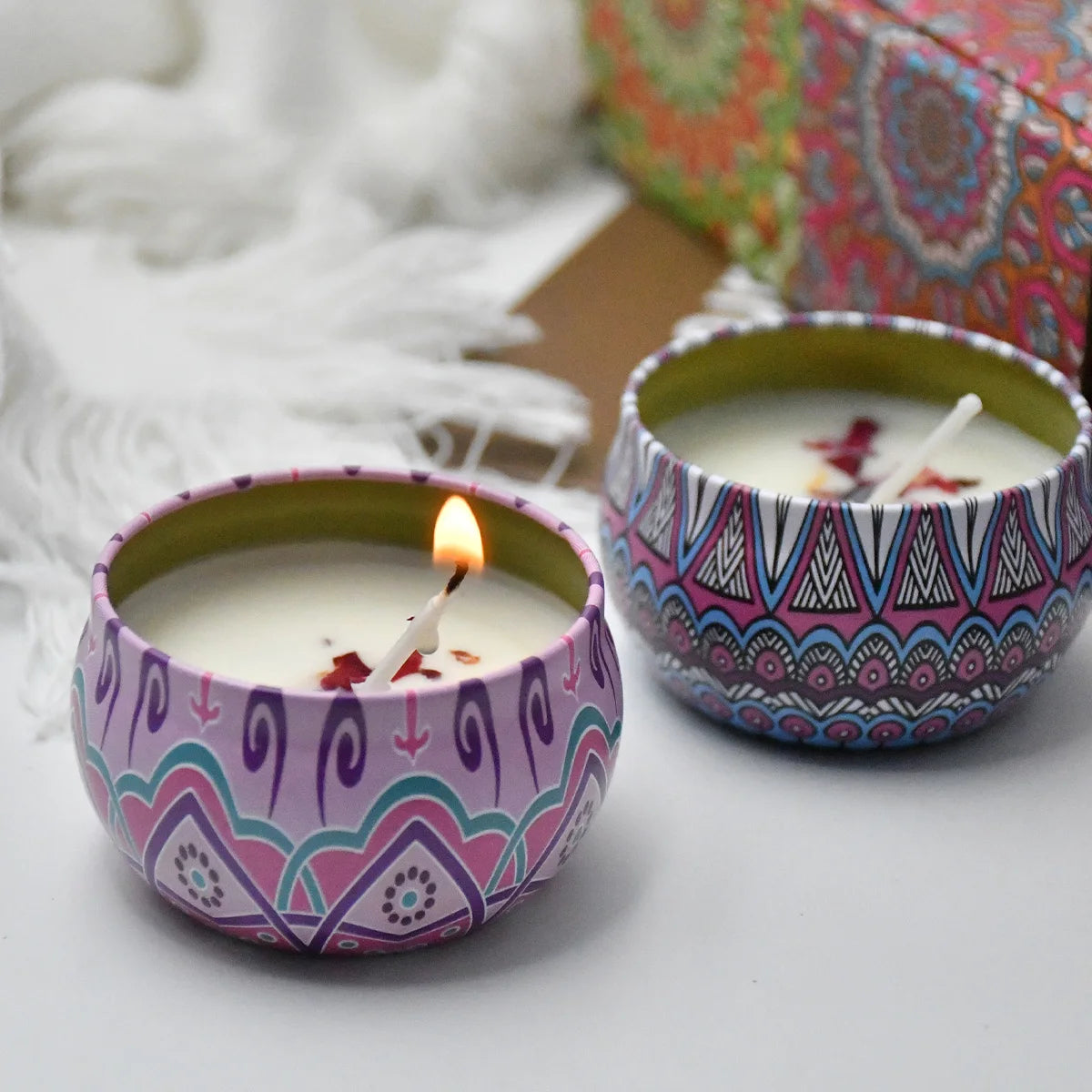 4Pcs/Box Scented Candle Set Gift Islamic Arabian Patterns Fragrance Candle Jar DIY Smokeless Couples Romantic Incense Candles