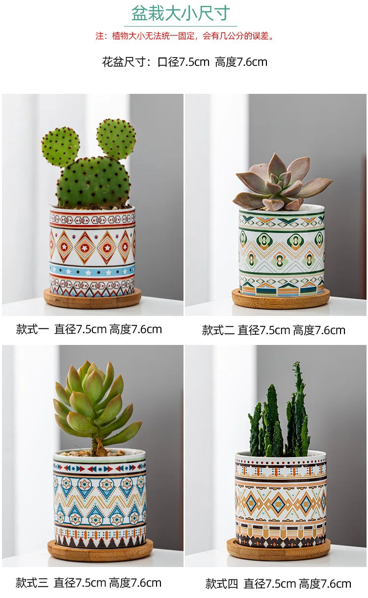 Circular geometric ceramic flower pot simple balcony garden succulent plant Phalaenopsis flower pot