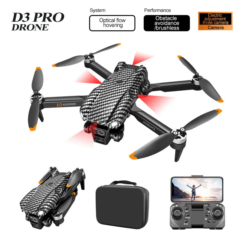 1 Set D3 Drone HD Aerial Photography Brushless Motor Dual Camera Obstacle Avoidance Optical Flow Positioning New Year Present