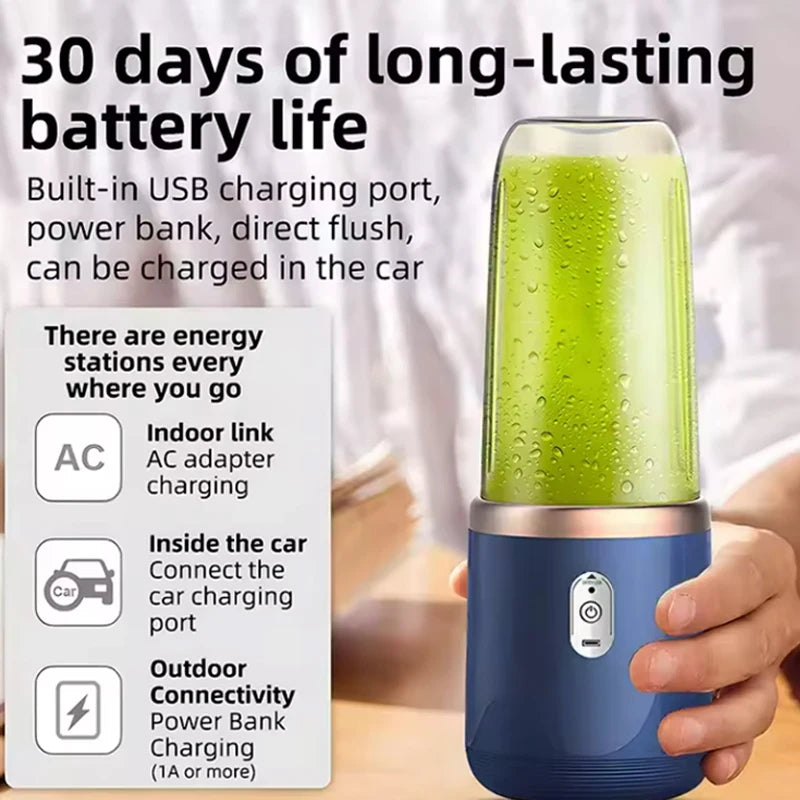 Electric Portable Blender Bottle with 6 Blades Multifunctional Fresh Juice Smoothie Maker Ice Crush Cup Food Processor for Home