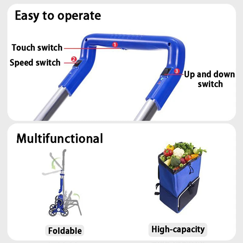 Electric Climbing Shopping Cart Large Capacity Silent Electric Handcart Household Portable Foldable Shopping Bag with Wheels