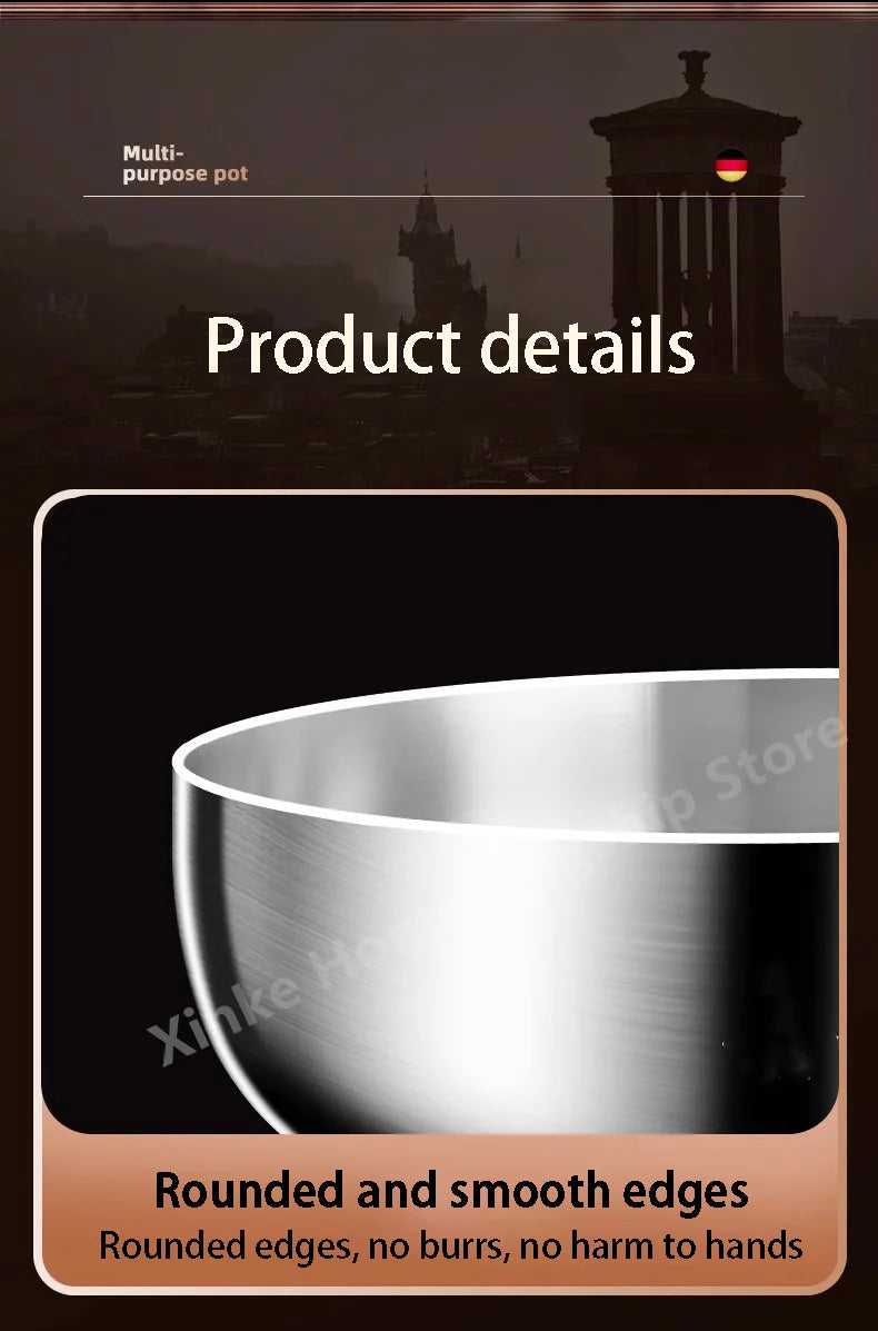 316 Stainless Steel Frying Pan Deepened Uncoated Wok NonStick Skillets Gas Stove Induction Cooker Universal Kitchen Cookware Pan