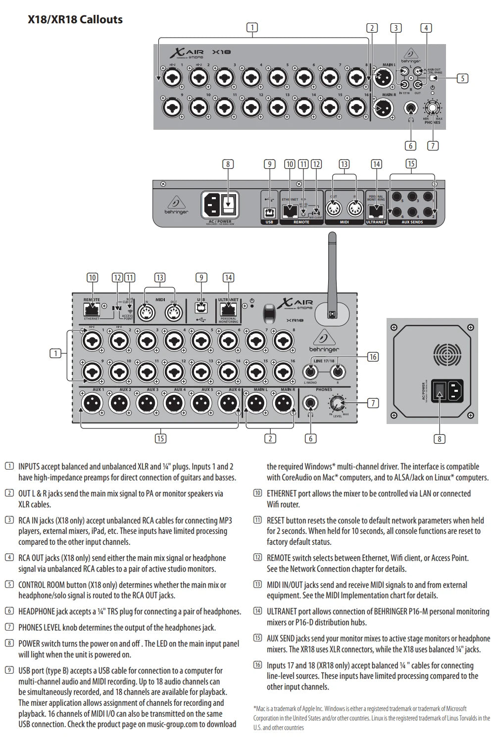 Behringer X Air XR18 18-channel Rackmount Digital Mixer for iPad/Android Tablet with 16  Midas Preamps, Wi-Fi and USB Interface