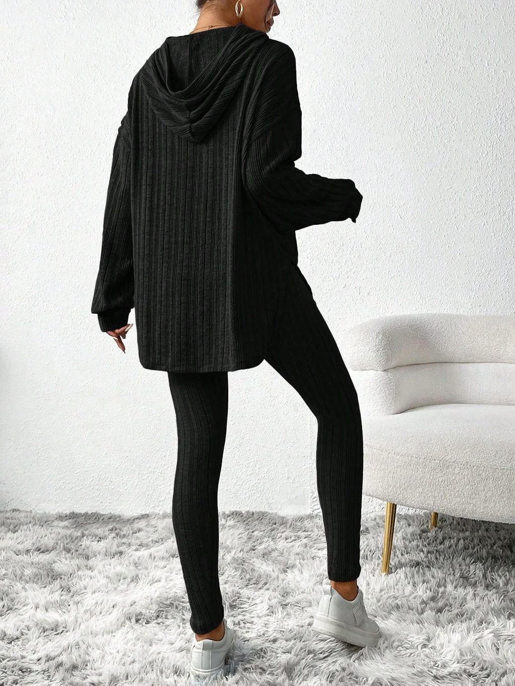 2025 Autumn and Winter European and American Women's Clothing Loose Hooded Long Sleeve Casual Trousers Thread Set