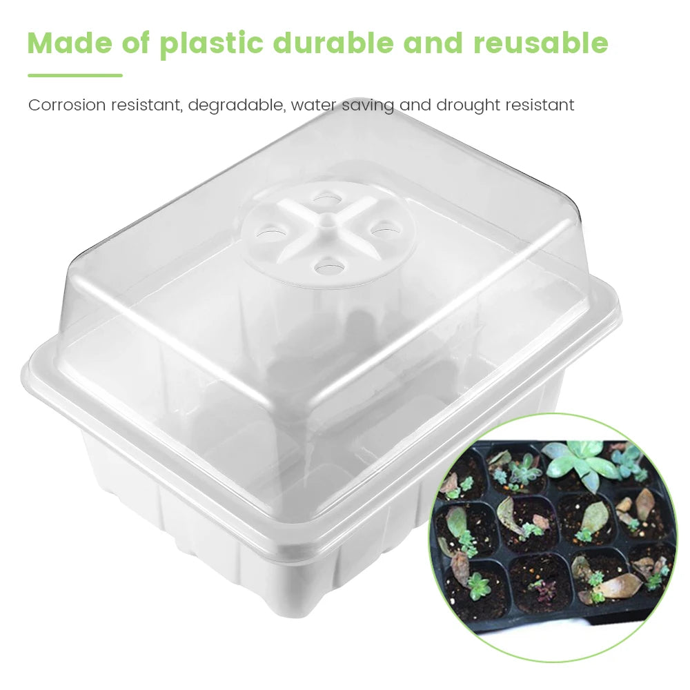 5Pcs Seed Propagator Tray Plastic Seedlings Trays with Transparent Cover Breathable Seedlings Germination Tray for Garden Indoor
