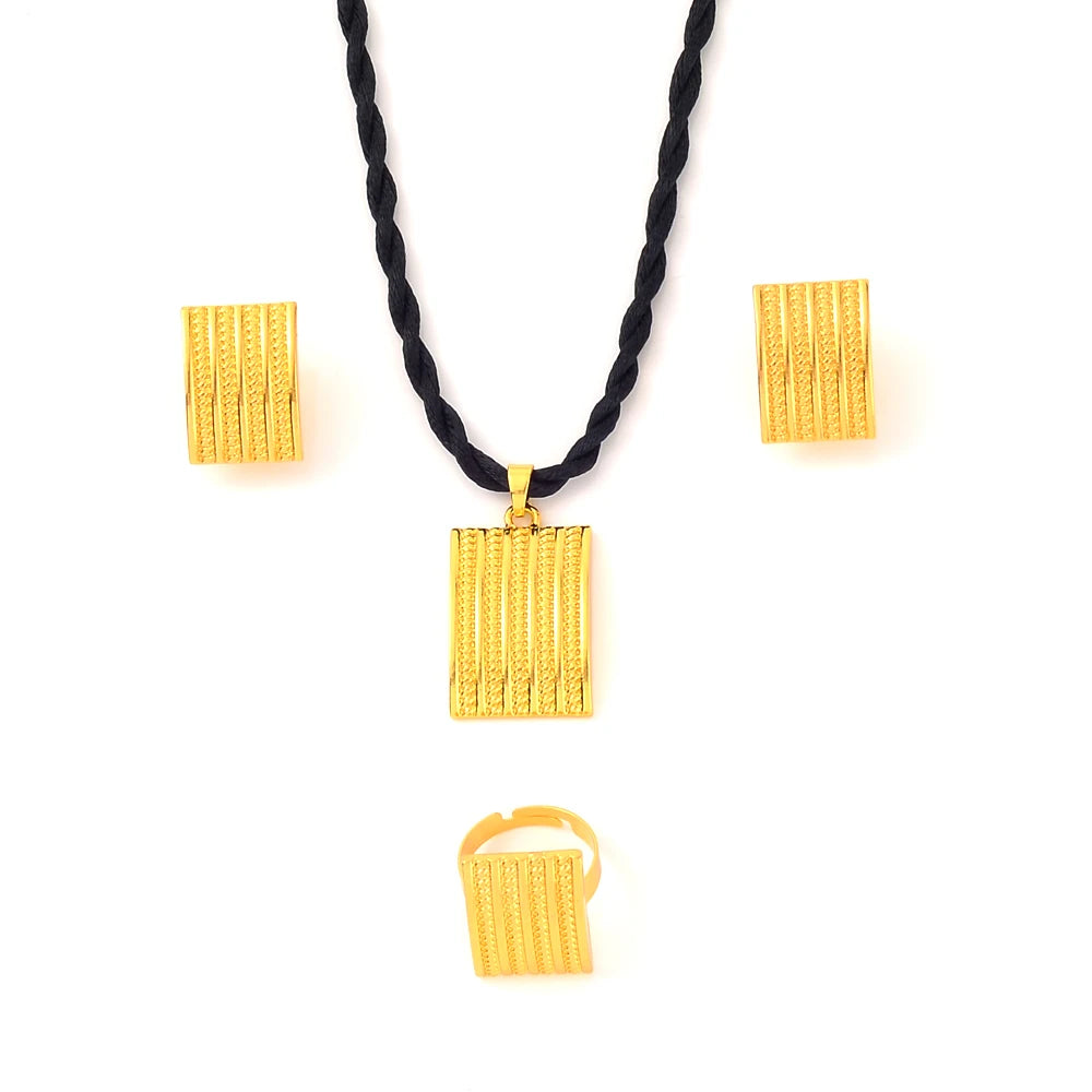 3 Styles Chain Ethiopian Jewelry Set Gold Color Eritrea Ethnic Style Habesha Pendant Earrings Ring