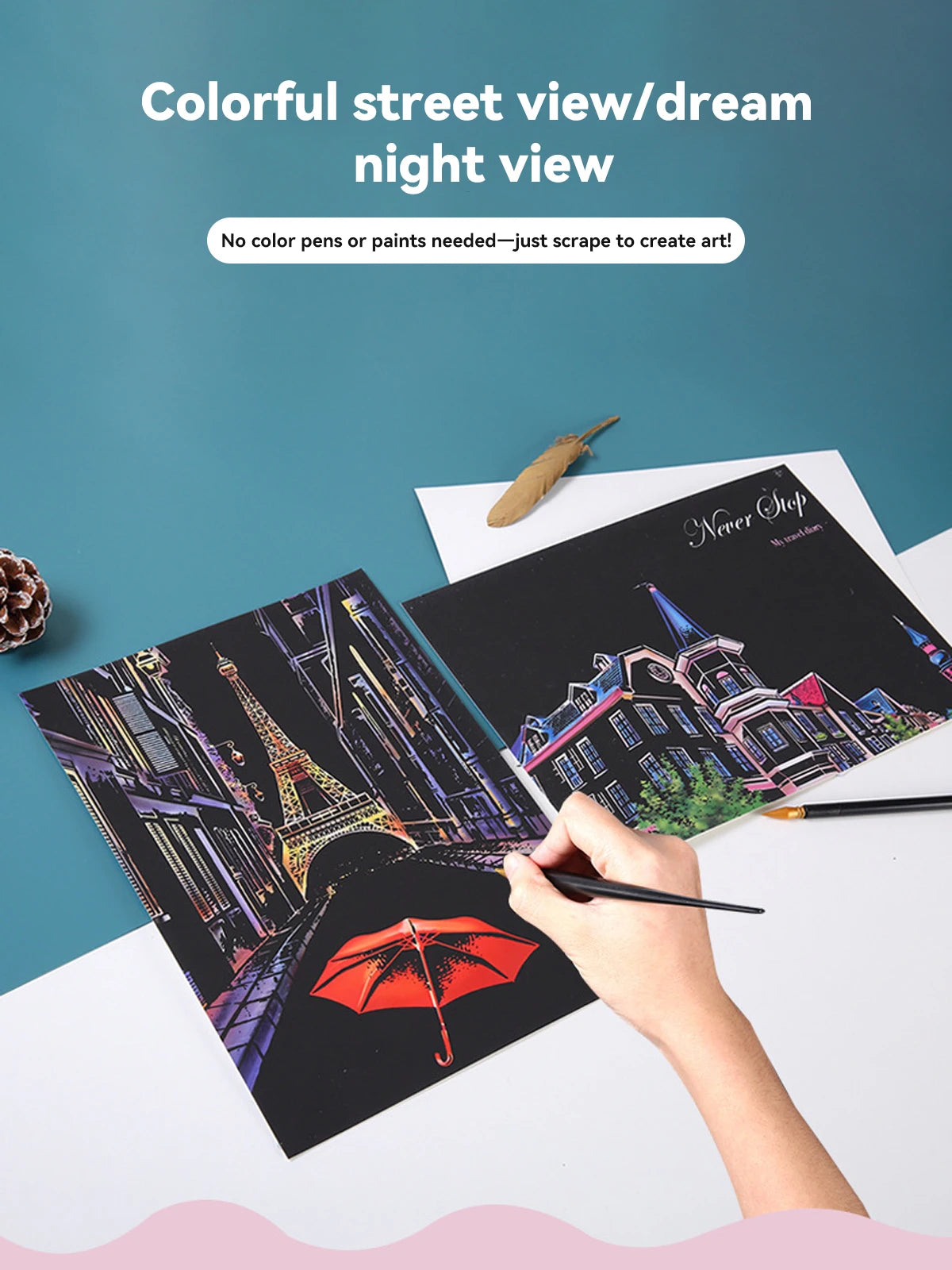 A4 Scratch Paper Art Crafts World Landscape Scraping Paintings Adult Decompression Toys Kids Creative DIY Handmade Gifts
