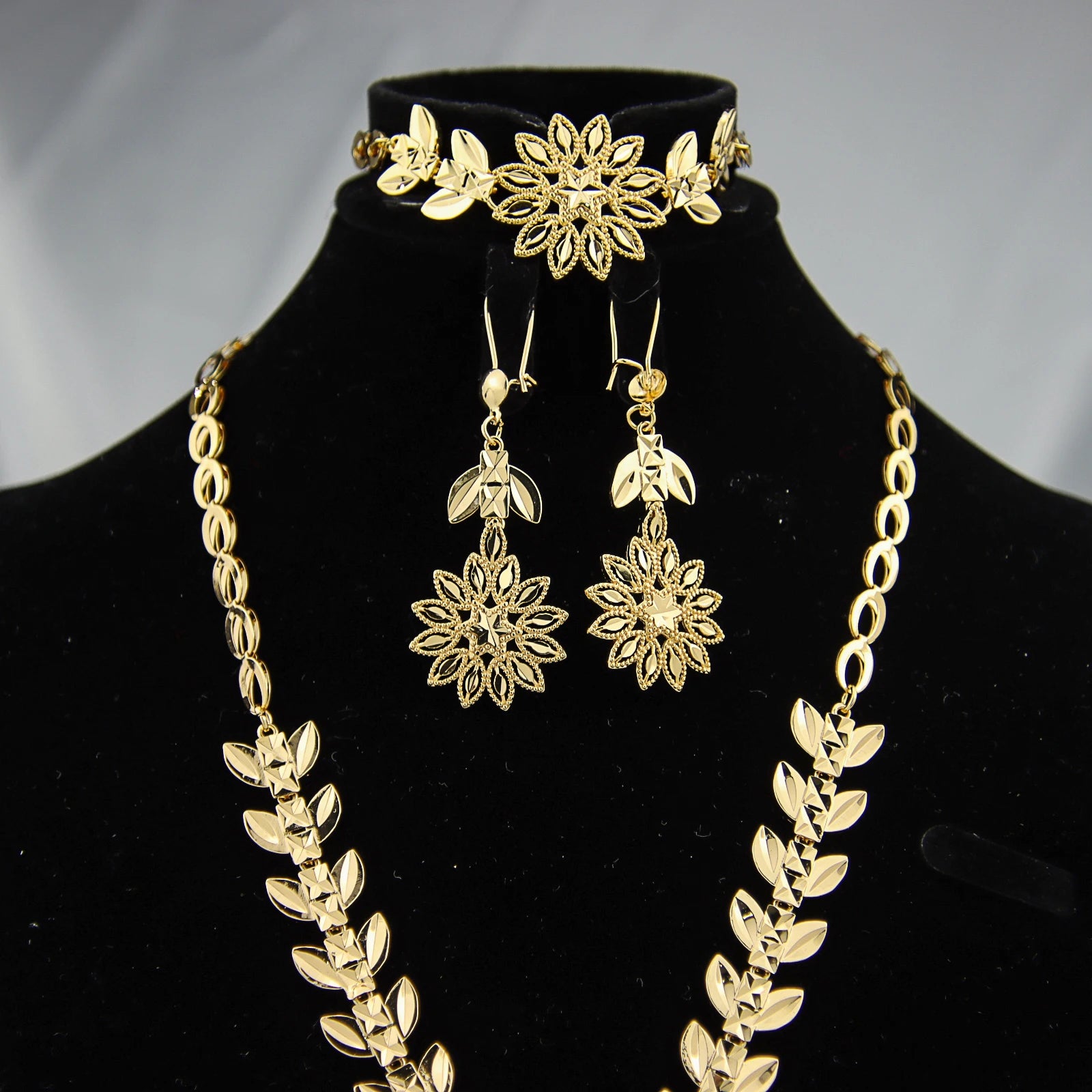 Ethiopian Gold Color Jewelry Set 21k Gold Plated Dubai Bridal Wedding Necklace Earring Set Moroccan African Jewelrys Gift