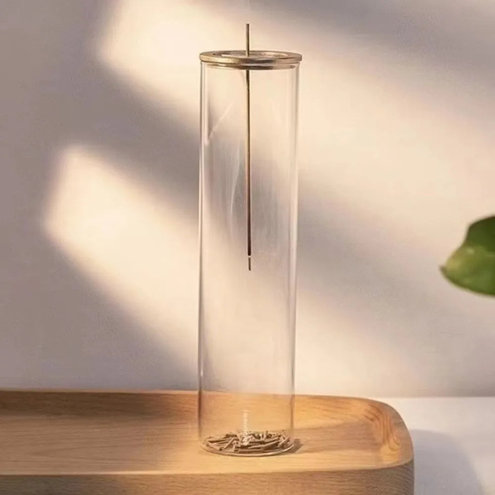 Cylindrical Shape Incense Stick Stand Transparent Minimalist Glass Incense Burner Zen Style Upside-Down Incense Holder
