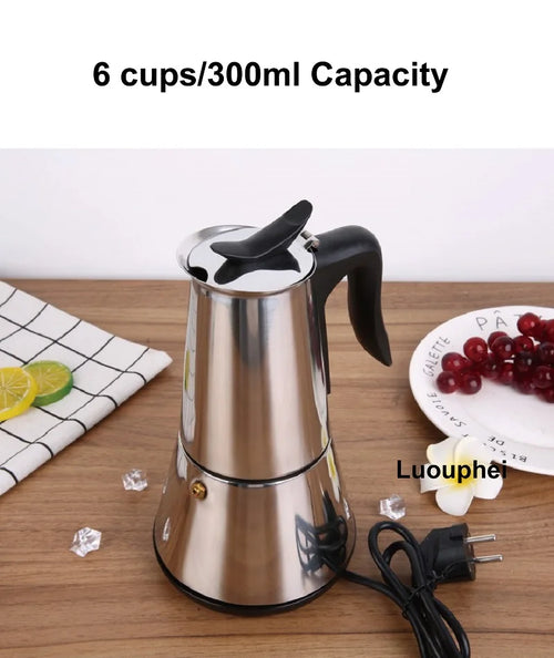 110V/220V Electric Coffee Maker 300ml 304 Stainless Steel Mocha Pot Electric Italian Coffee Maker Percolator for Home