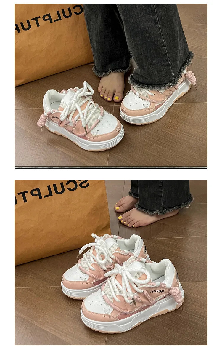 Cute Harajuku Sneakers Women's Running Shoes New Blue Thick Platform Sneakers Students Outdoor Casual Pink Vulcanized Shoes 42