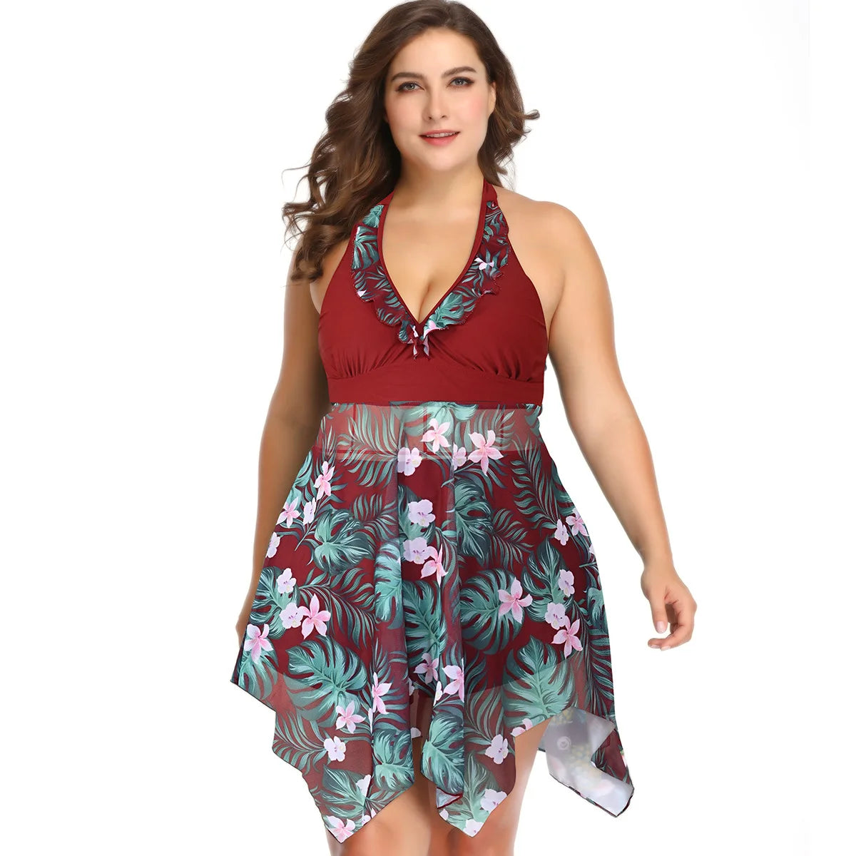 Bikini 2025 Summer Plus Size Swimsuit Female Split Lace Print Slim Fit Bag Hip Sexy Mesh Skirt Style Ladies Swimwear Beachwear
