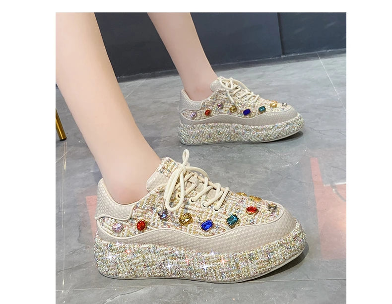 Designer Sneakers for Women 2025 New Spring Shiny Rhinestones Women's Vulcanize Shoes Fashion Autmn Platform Casual Shoes Female