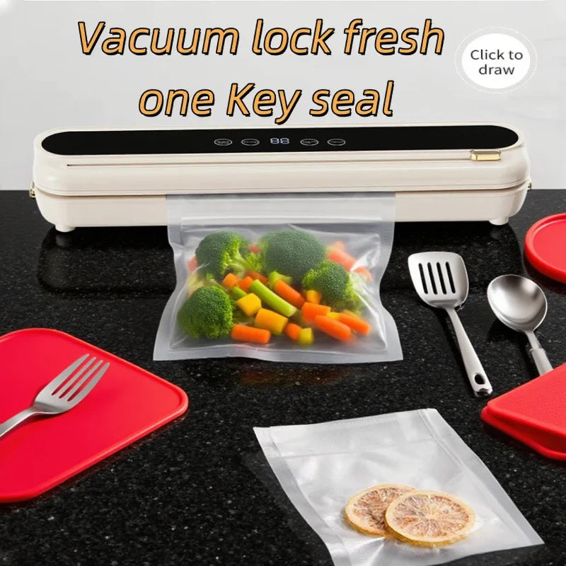 Electric Vacuum Sealer Built-in Cutter Kitchen Food Storage Seal Touch Button Dry/Wet Food Sealing Packaging Vacuum Machine