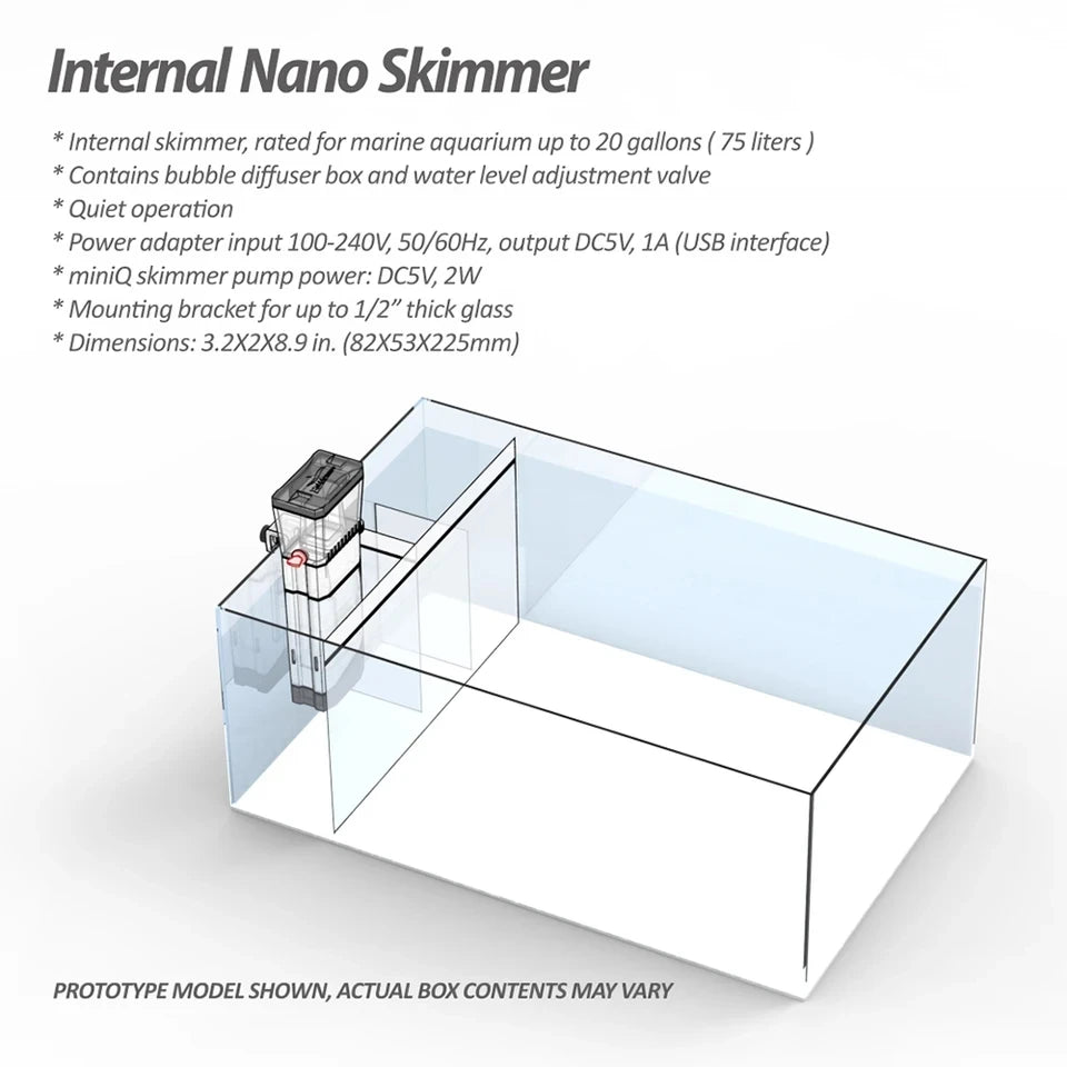 BM MiniQ 100-240V Built-in Hanging Type Internal Nano Protein Skimmer for Small 75L Saltwater Aquarium Fish Tank