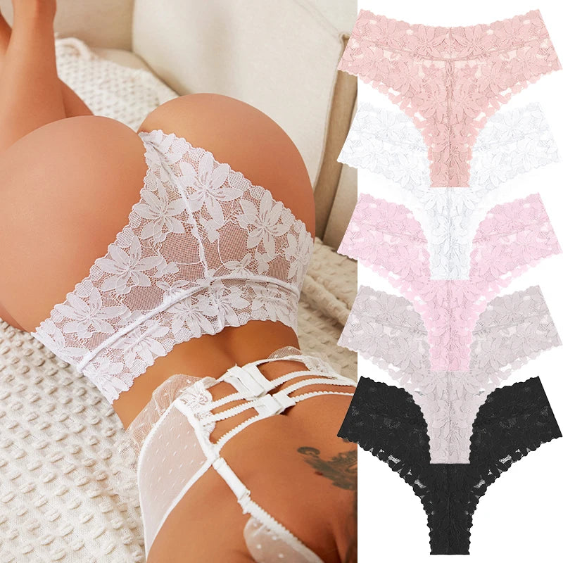5PCS/SET Women's Floral Lace Panties Sexy Perspective Low Waist Briefs Hollow Comfortable And Breathable Lingerie Sexy Lace New