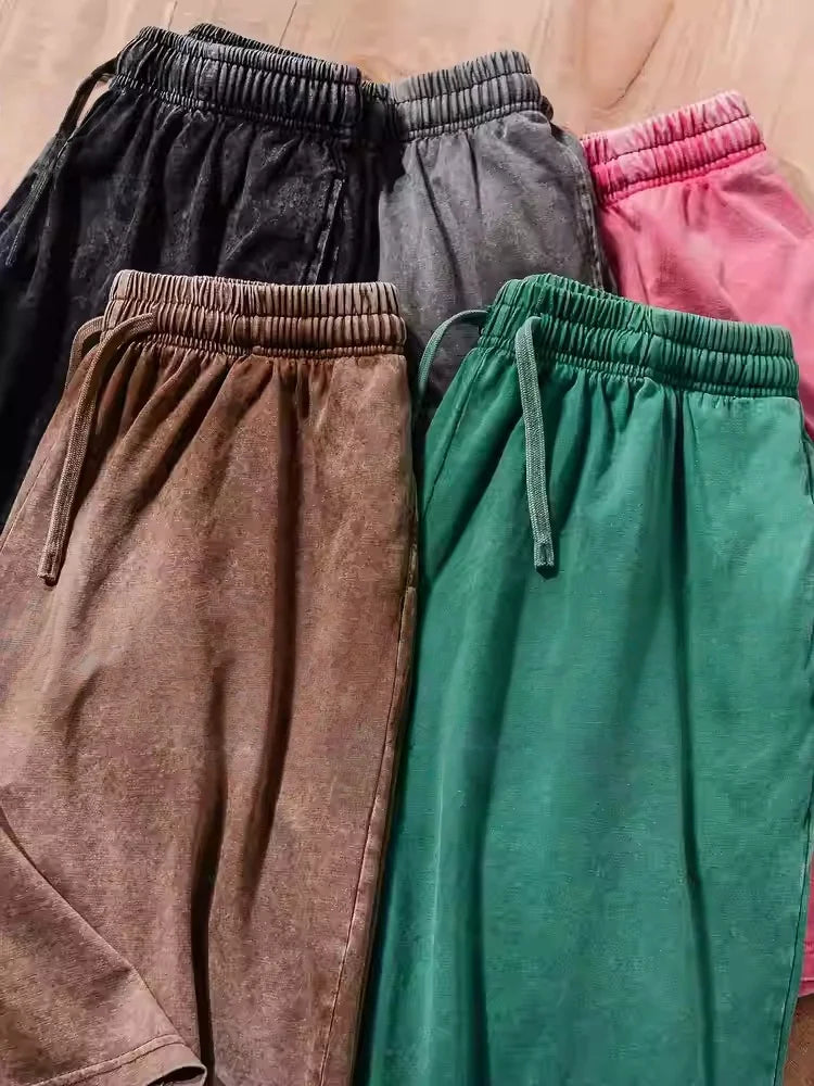 2026 New Distressed Summer Shorts Men 320G Heavy Cotton Drawstring Harajuku Loose Sweatshorts Male Casual Short Pant Streetwear