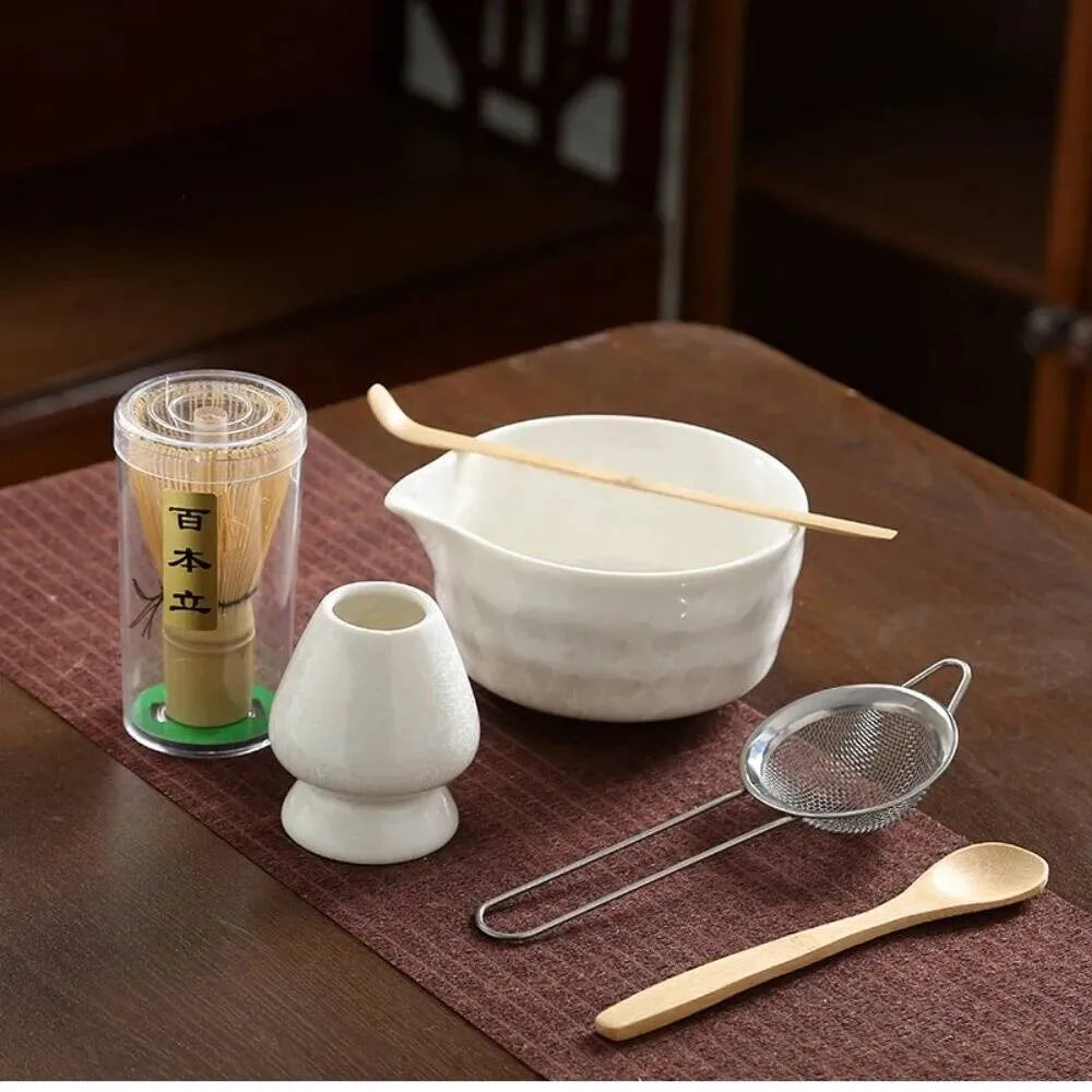 6PCS Matcha Tea Set - Matcha Ceramic Bowl, Food-Grade Whisk, Handmade Bamboo Tea Whisk, Tea Scoop, Tea Ceremony Diy Tools