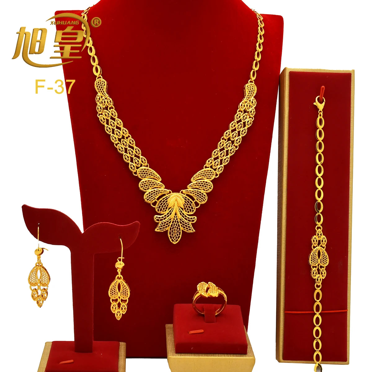 Arabic Dubai Jewelry Set for Women Earrings Ethiopian African Long Chain 24K Gold Color Necklace Wedding Bridal Party Gift