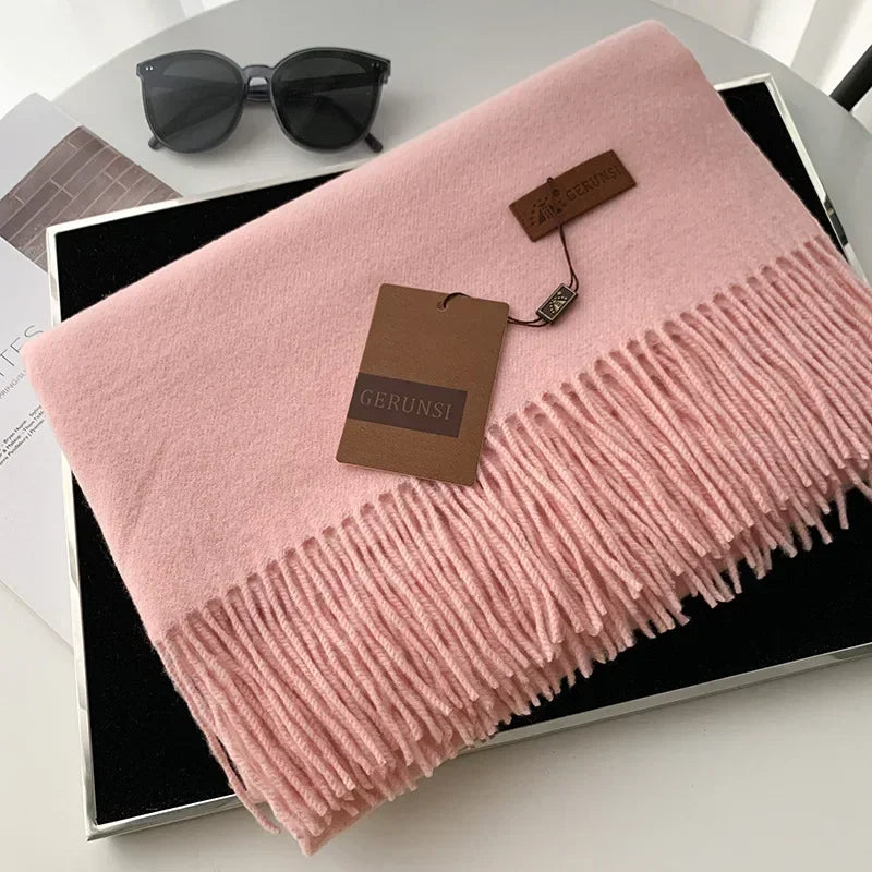 2024 Winter Cashmere Scarf Women Thick Warm Pashmina Shawls Wraps Solid Color Tassel Lady Blanket Echarpe Bufanda Hijab