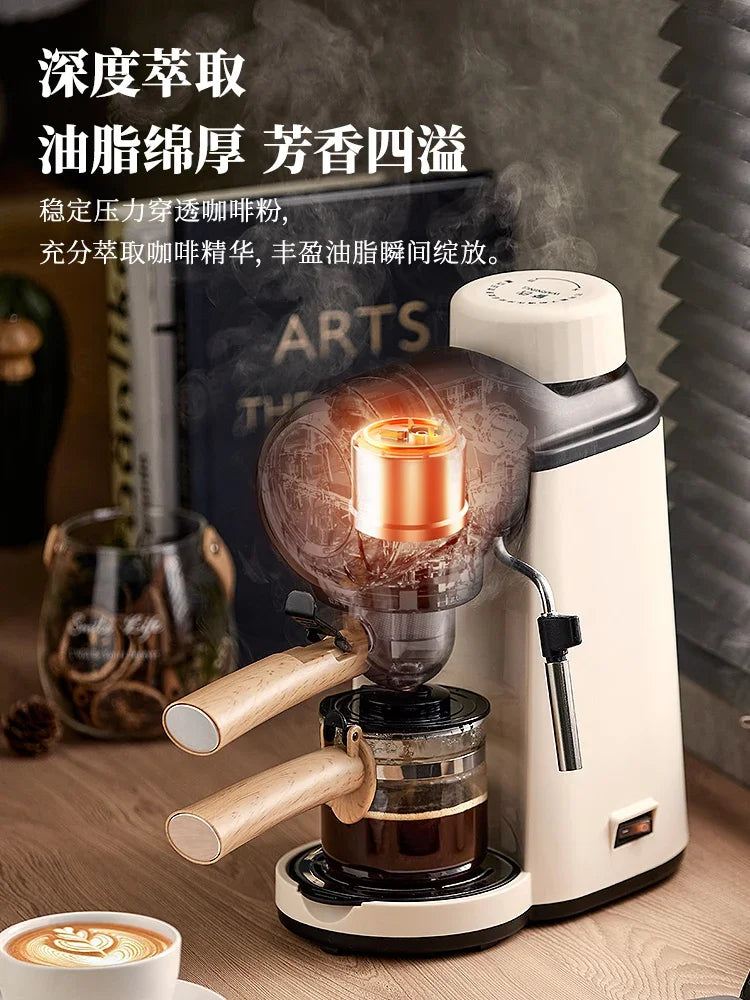 220V Bear Coffee Maker Small Home Espresso Semi Automatic Office All in One American Hand Grind Brew Machine CQ