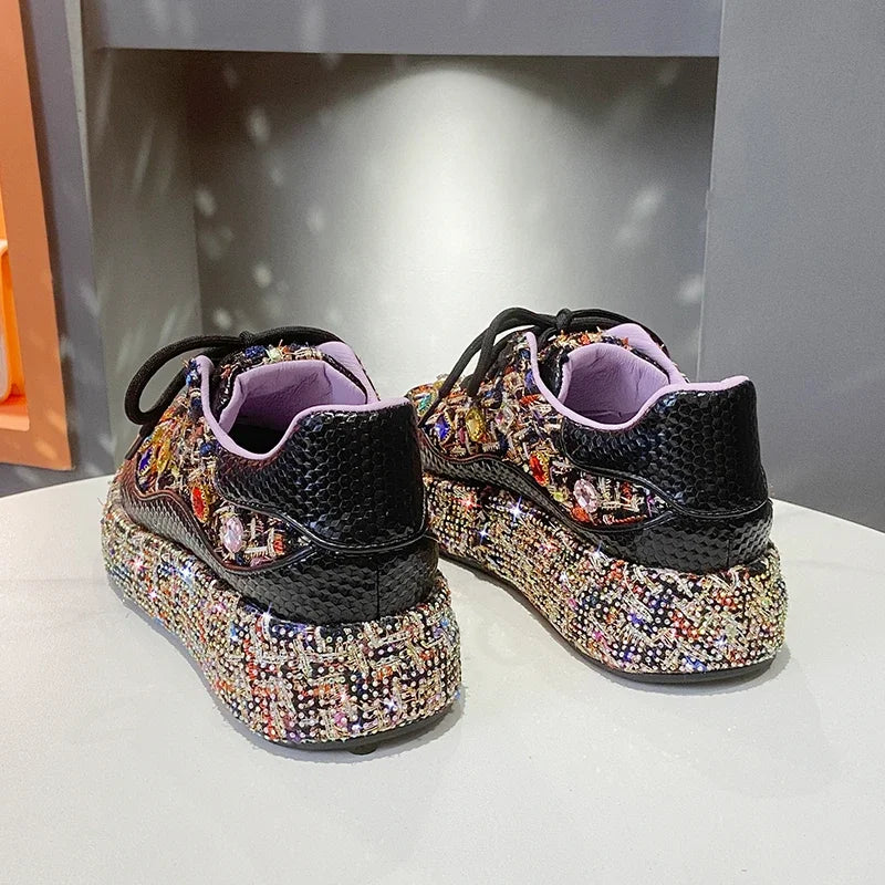 Designer Sneakers for Women 2025 New Spring Shiny Rhinestones Women's Vulcanize Shoes Fashion Autmn Platform Casual Shoes Female