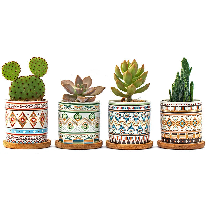 Circular geometric ceramic flower pot simple balcony garden succulent plant Phalaenopsis flower pot