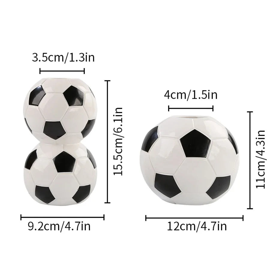 Ceramic Football Vase Hydroponic Flower Holder Pen Stand Creative Living Room Decor World Cup Fan Ornament