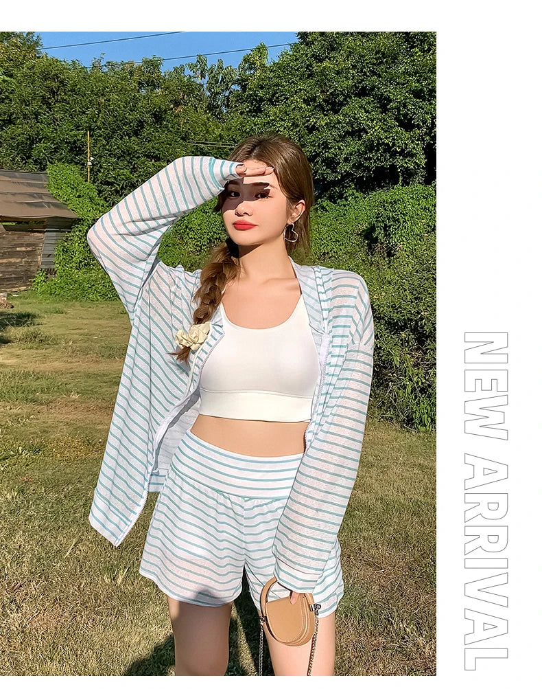 Bikini Set Plus Size Women Swimwear Swimming Suits 3 Pieces Cover Ups Beach Ladies Bottom Tops Long Sleeve Sunscreen Shirt