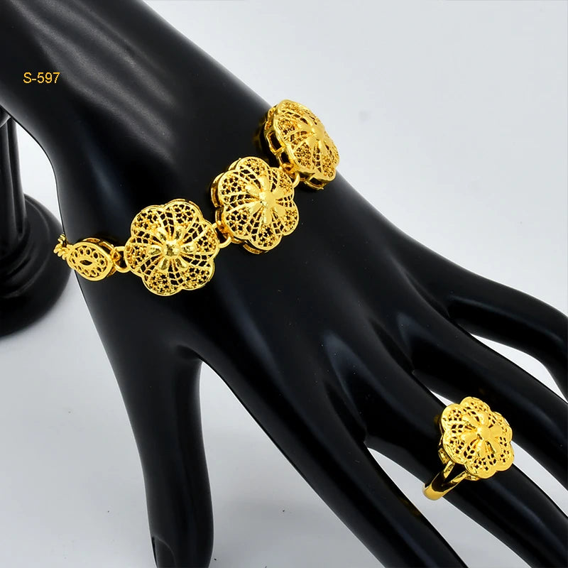 Ethiopian Tassel 24k Gold Plated Jewelry Sets For Women Arabic Wedding Indian Bridal Dubai Necklace And Earring Set Party Gifts