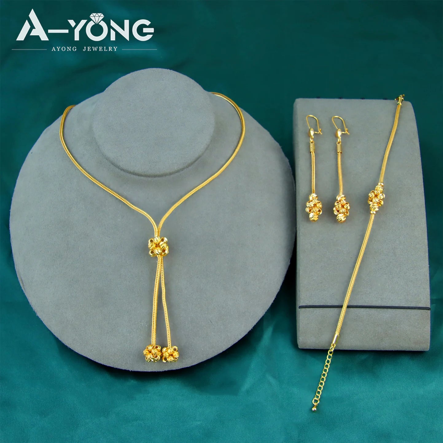 Arabic Gold Beads Jewelry Set 21k Gold Plated Dubai Women Bride Wedding Necklace Bracelet Earrings Ethiopian Fashion Jewellry