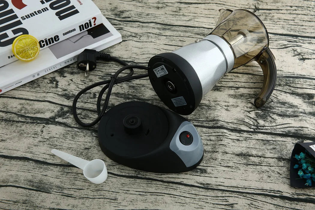 150ml/300ml Electric Coffee Maker Cups Aluminum Mocha Pot 480W Electric Italian Coffee Maker Percolator for Home Silver 3/6Cups