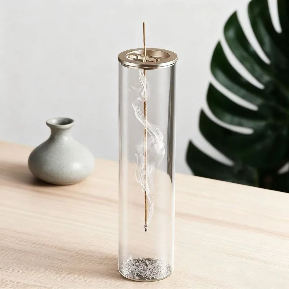 Cylindrical Shape Incense Stick Stand Transparent Minimalist Glass Incense Burner Zen Style Upside-Down Incense Holder
