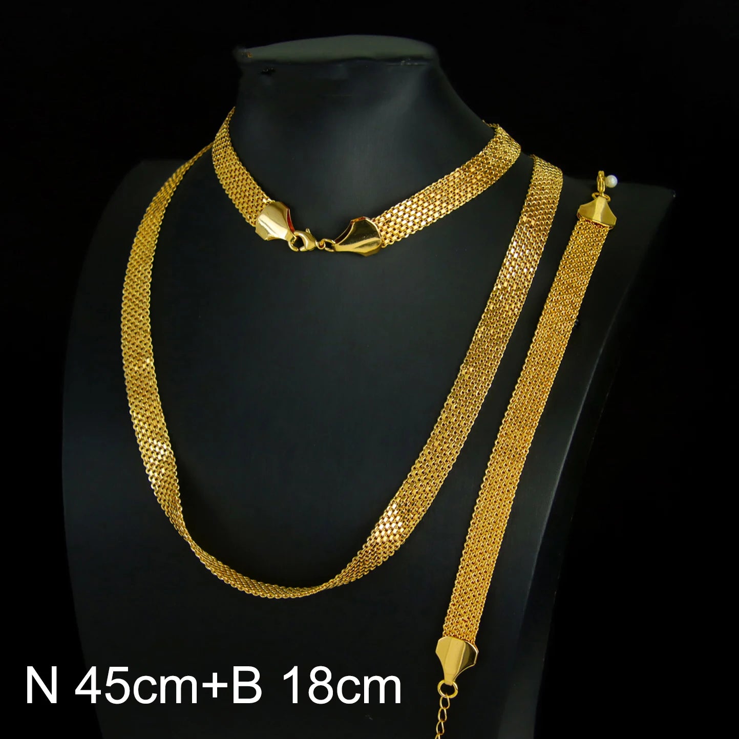 Ethiopia 24k Gold Plated Bridal Jewelry Set Width 10mm Traditional Moroccan Wedding Necklace Bracelet Arabian Women Party Gifts