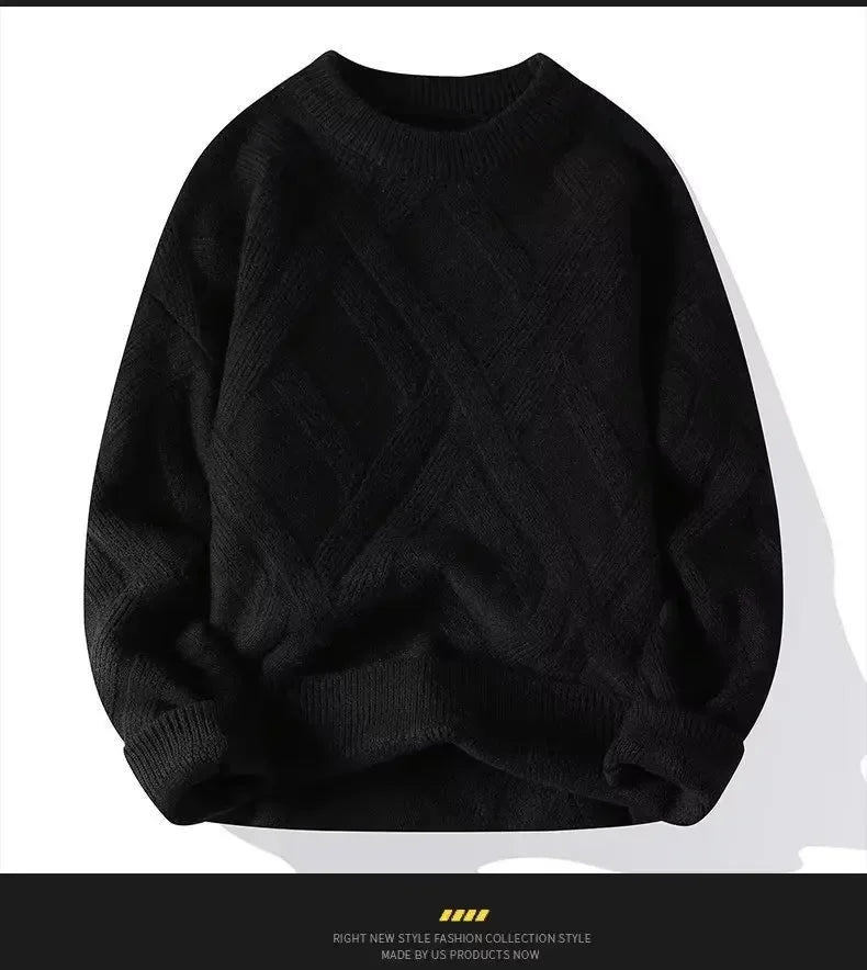 Autumn Winter Men's Sweater Casual Loose-fit Red Knitted Pullover Round Neck Base Layer Thickened Trendy Top For Men