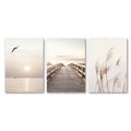 3pcs White Seascape Canvas Painting Nordic Sea Beach Pampas Botanical Grass Posters Decor Living Room Bedroom Wall Art Decor
