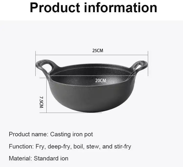 Cast Iron Pot Uncoated And Non Stick wok Casserole kitchen cooking pot cast iron skillet Cookware wok pan fry pan
