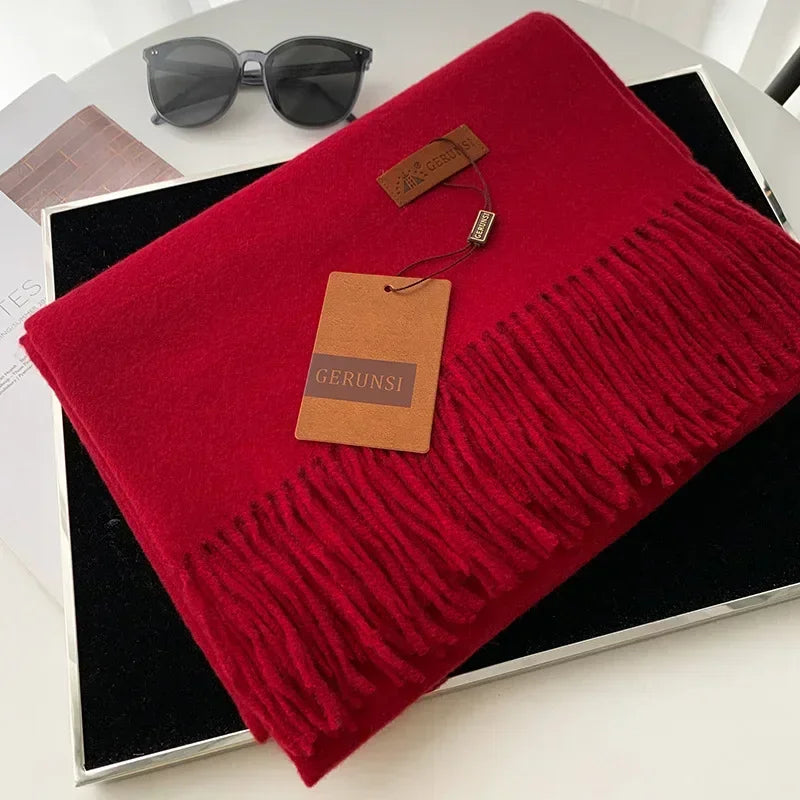 2024 Winter Cashmere Scarf Women Thick Warm Pashmina Shawls Wraps Solid Color Tassel Lady Blanket Echarpe Bufanda Hijab