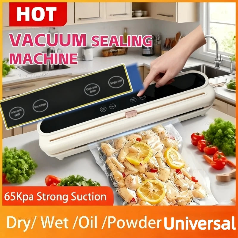 Electric Vacuum Sealer Built-in Cutter Kitchen Food Storage Seal Touch Button Dry/Wet Food Sealing Packaging Vacuum Machine