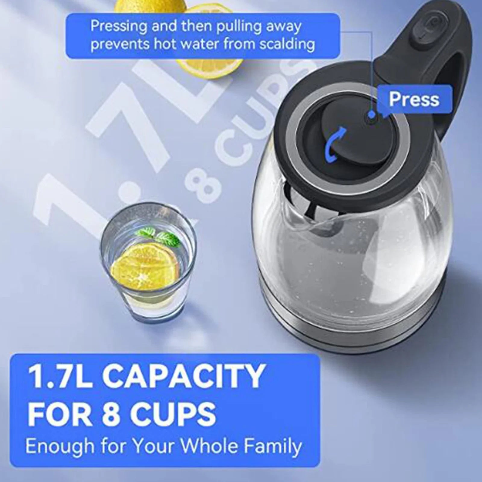 Electric Kettle 1.7L Glass Hot Water Heater for Tea Coffee Auto Shut-Off Kitchen Appliances Electric Kettles Tea Pots 110V 1500W