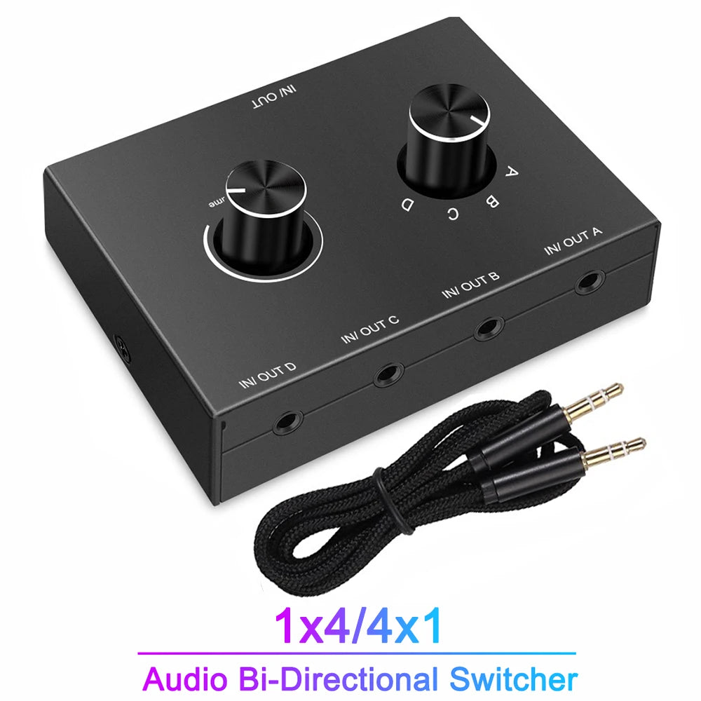 4 Way/2 Way 3.5mm Stereo Audio Switcher Bi-Directional Audio Switch Splitter Box 2 In 1 Out 4 In 1 Out with Mute Button